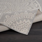 CAMILSON Outdoor Rug 10x14 Modern Area Rugs for Large Indoor and Outdoor Patios and Porches - Waterproof Washable Non-Shedding Easy-to-Clean Outside Carpet (10 x 14, Medallion - Grey/White)