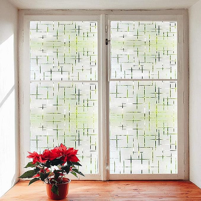 Finnez Frosted Window Film Non-Adhesive, Frosting Privacy Film for Glass Windows, Self Static-Cling Decorative Window Cling for Home Office UV Protection Cross Pattern 17.5 x 118.1 inches