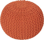 REDEARTH Round Pouf Ottoman - Hand Knitted Cable Boho Poof - Pouffe Circular Footrest for Living Room - Bedroom - Patio - 100% Cotton (19.5"x19.5"x14") - Burnt Orange