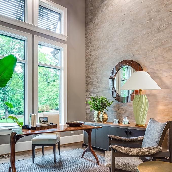 Modern Large Ceramic Table Lamps 24.5", Sage Green Plug in Table Lamp Decorative for Living Room Office Bedroom Bedside Nightstand (Textured)