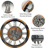 DORBOKER 24" Original Moving Gears Wall Clock, Large Industrial Wall Clock for Living Room Decor, Retro Wood Vintage Farmhouse Steampunk Rustic Clocks for Wall Decor,Brown Nanmu