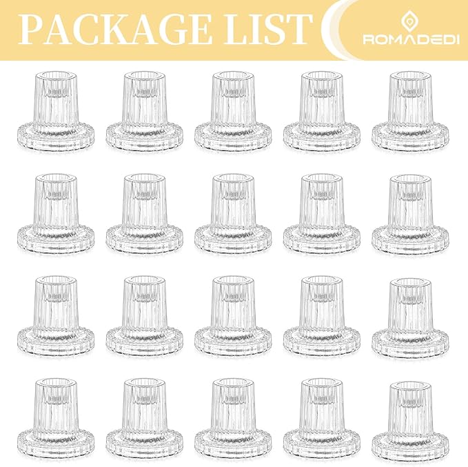 Romadedi Glass Candle Holder for Candlestick - 20Pcs Clear Tapered Bulk Wedding Decor Table Centerpiece for Candle Sticks Christmas Party Living Room Dinner Advent Decoration