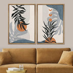 SIGNFORD Framed Canvas Print Wall Art Forest Plant Silhouettes & Mid-Century Symbols Abstract Shapes Illustrations Modern Boho Nature Chic for Living Room, Bedroom, Office - 24"x36"x2 Natural