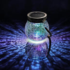 Cooo 2 Pack Solar Lantern Outdoor Waterproof Iridescent Crackle Glass with 215% Larger Solar Panel, Stainless Steel Lid – Rainbow Glass Hanging Light with Cool White LED for Garden Patio Table