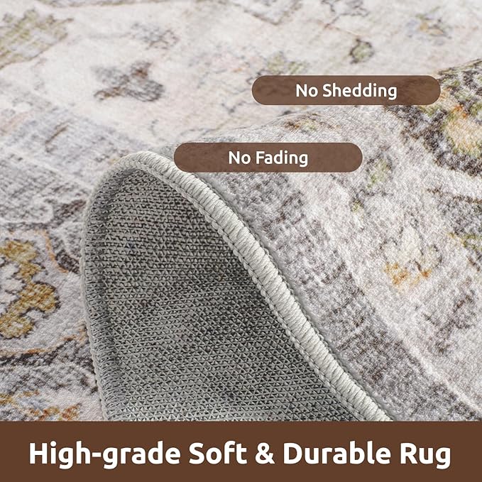 AMOAMI-Area Rug 8X10 Rugs for Living Room-Vintage Soft Grey Rugs for Bedroom-Non Slip Carpet-Washable Rug for Dining Room Living Room Bedroom Office Under Table