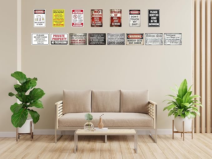 Vintage Tin Sign Retro Metal Funny Warning Signs for Home Decor Stylish Wall Art Plaques Gift for Bathroom Kitchen and Gothic Wall Decor in Every Room 12x8 in