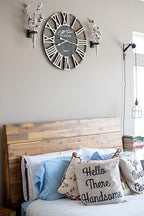 30" Rustic Farmhouse Roman Wooden Wall Clock Silver Hands (Whitewood Lettering, 30 inch)