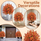 Artificial Topiary Ball Trees with Ground Spikes UV Resistant Faux Greenery Shrubs Fake Shrubs for Outdoors, Realistic Faux Plants Bushes for Garden Porch Yard Patio Decor (Orange Small Flower)
