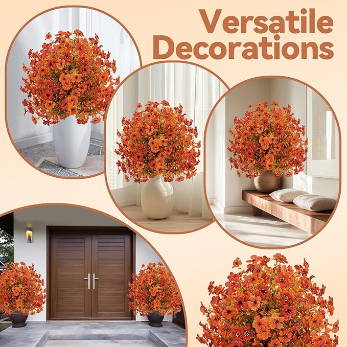 Artificial Topiary Ball Trees with Ground Spikes UV Resistant Faux Greenery Shrubs Fake Shrubs for Outdoors, Realistic Faux Plants Bushes for Garden Porch Yard Patio Decor (Orange Small Flower)