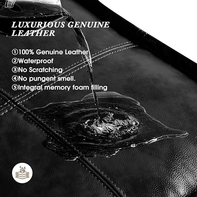 Leather Ottoman,Handmade Stuffed Square Ottoman,Genuine Leather Pouf, Foot Rest Pouf,Comfortable Soft Seating for Living Room & Bedroom (Black, Square)