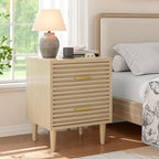 Alohappy Nightstand, Bedside Table for Bedroom, End Table with 2 Drawers, Mid Century Modern Side Table with Storage Bed Side Table Vintage Furniture Wood Accent Table for Living Room, Oak 1pc