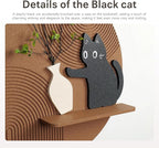 3D Textured Funny Abstract Wall Art, Black Cat and White Brown Wall Decor, Round Minimalist Artwork with Artificial Greenery, Suitable for Living Room Hallway Dining Room Bedroom Office, 24x24 In