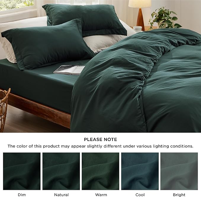 Bedsure Duvet Cover Full Size with Fitted Sheet - 4 Pieces Prewashed Cotton-Like Extra Soft Bedding Set, Includes 1 Duvet Cover 80x90 Inches, 2 Pillow Shams, 1 Fitted Sheet, Forest Green