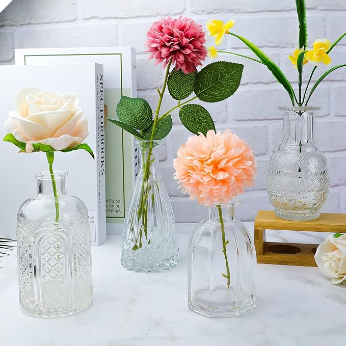 INFTYLE Vintage Flower Vase Set of 24, Clear Glass Bud Vases for Decor, Wedding, Party