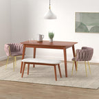 Nrizc Woven Dining Chairs Set of 4, Velvet Upholstered Dining Chairs with Gold Metal Legs, Modern Accent Chairs for Living Room, Dining Room, Kitchen (Pink)