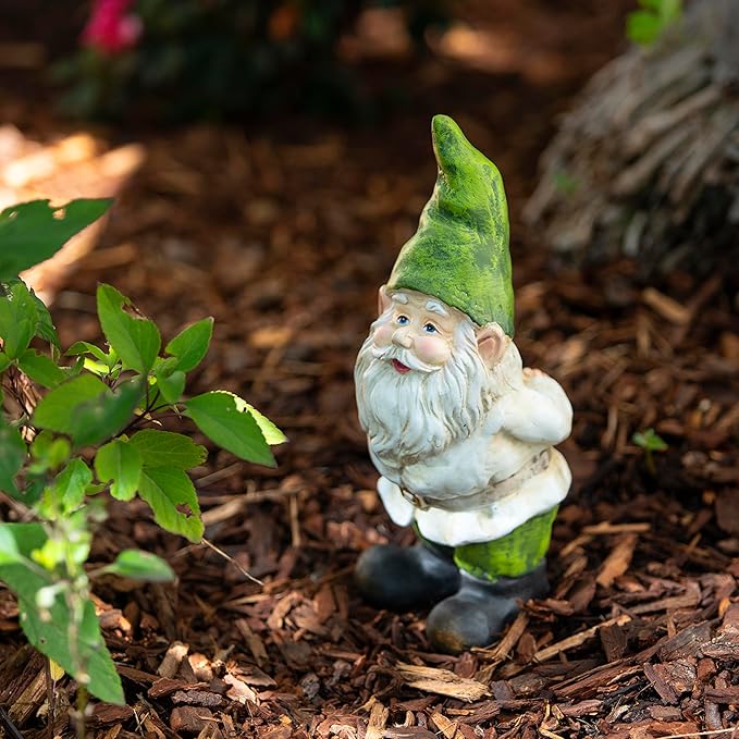 Alpine Corporation 12" Tall Traditional Outdoor Garden Gnome Yard Statue Decoration