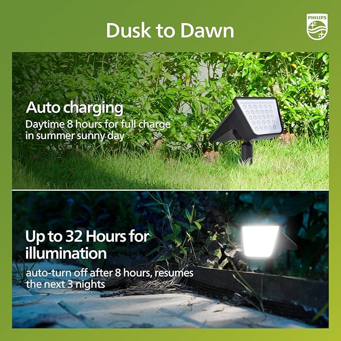 Philips 4 Packs Solar Spot Lights Outdoor Waterproof, 28 LED 7500K Solar Powered Landscape Pathway Lights, Dusk to Dawn Solar Spotlights for Garden, Yard, Lawn, Walkway, Driveway
