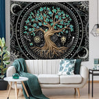 Lunerfex Tree of Life Tapastry Butterfly Moon Tapastry Flower Green Tree Tapestries Mandala Wall Hanging for Bedroom and Living Room Decor 44×60 Inches