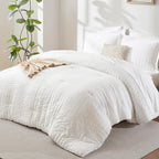 CozyLux Full Size Comforter Sets with Sheets 7 Pieces, White Seersucker Bed in a Bag Textured Luxury Soft Bedding Set with Down Alternative Comforter, Sheets, Pillowcases & Shams for All Seasons