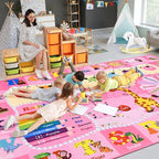 Kids Rugs for Playroom Bedroom Classroom Nursery, Non-Slip and Washable Rugs for Children Toddlers Girls, Educational and Fun Rug Carpets with ABC Alphabet Animals Shapes, 5x7, Pink