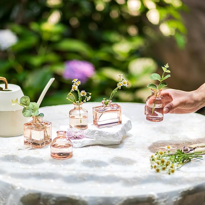 Glasseam Champagne Glass Bud Vase: Mini Small Vases for Centerpieces Cute Flower Vase Set of 5 Tiny Vases for Flowers Decorative Centerpiece for Table Decor Wedding Party Dining Room Decoration