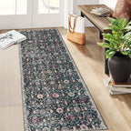 Lahome Moroccan Hallway Rug, 2'5''x8' Kitchen Runner Rugs Non Skid Washable Runners for Hallways, Ultra-Thin Oriental Carpet for Entryway Laundry Room Bedroom Bathroom, Black/Multi