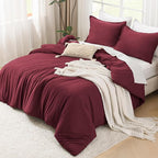 Litanika Burgundy Red Comforter Set Twin/Twin XL Size, 2 Pieces Lightweight Solid Bedding Comforter Set, All Season Fluffy Bed Set (66x90In Comforter & 1 Pillowcase)