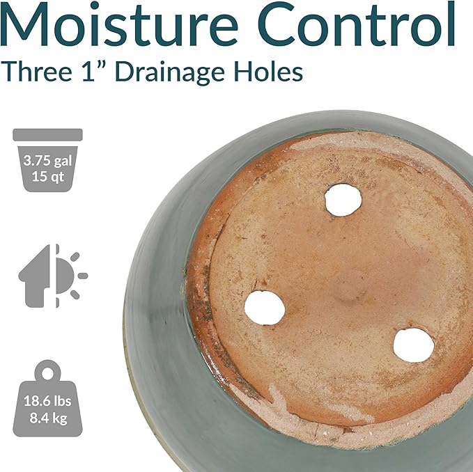 Sunnydaze Chalet Large Ceramic Plant Pot - Round Outdoor Glazed Ceramic Planter Pot with Drainage - Seafoam - 14.5"