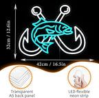 LISIGNVE Crossed Fish Hooks Neon Sign Fishing Led Neon Light for Wall Decor Fish On Light up Sign for Fishing Gear Store Yacht Gift for Father Boy(16.5 * 12.6 In)