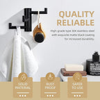 Angle Simple Swivel Towel Hook 3 Arms, SUS 304 Stainless Steel Foldable Bathroom Robe Towel Hook, Wall Coat Holder, Matte Black