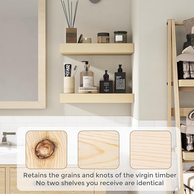 Marsmiles Floating Shelves for Wall - 48 Inch Natural Wood Floating Shelves Set of 1-48 Inch Wide x 7.7 Inch Deep x 1.6 Inch Thick Natural Wooden Shelves for Room Wall