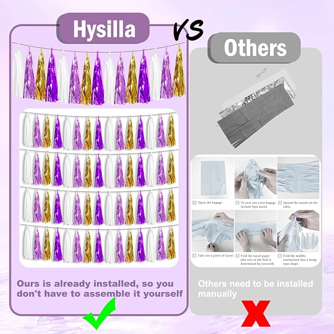 3P Purple-Gold Party Decoration Tassel Garland, Tassels Banner Streamers for Parade Floats, Bachelorette, Wedding, Birthday, Halloween, Christmas, Bridal/Baby Shower Party Decorations