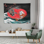Houselerax Koi Fish Tapestries,Japanese Style Yin Yang Big Wave Cherry Blossoms Tapestry Wall Hanging for Bedroom Living Room Office Decor 80"x60"