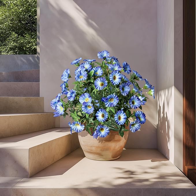 UV Resistant Artificial Petunias Fake Flowers Artificial Flowers for Outdoors Silk Flowers Fake Hanging Basket Plants Suitable for Outdoor Porch Decoration Patio Decoration,13.3In,Blue, 4PCS