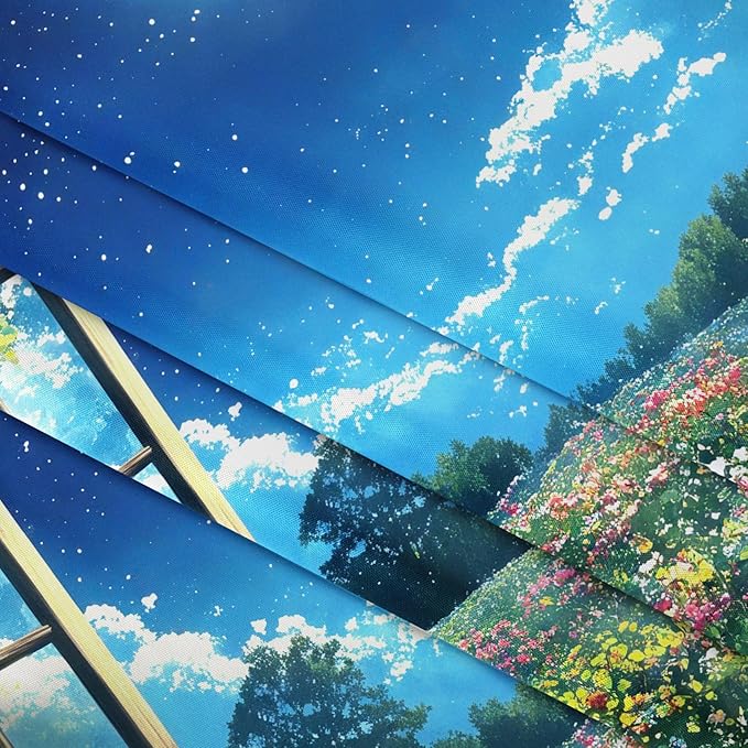 LB Wildflower Moon Tapestry, Window Forest Plant Green Leaf and Garden Colorful Floral Wall Tapestry for Bedroom, Night Sky Wall Art for Living Room Dorm Home Decor Ready to Hanging, 60 x 40 Inches