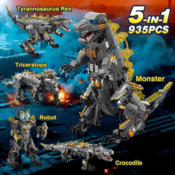 5 in1 RC Robot Building Kit, 935 PCS App & Remote Control Robotics Kit, STEM Robot Dinosaur Monster Building Toys for Kids Age 6 7 8 9 10 11 12+, Educational Learn Toys Gift for Boys & Girls