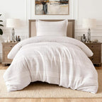 Amazon Basics Waffle Weave Microfiber 2-Piece Duvet Cover Set, Includes 1 Duvet Cover and 1 Pillow Sham, Twin, Dark Grey Striped