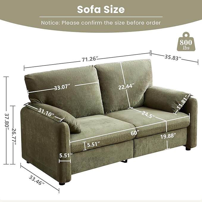 Chenille Oversized Armchair, 38.6'" Wide Accent Chairs for Living Room & Bedroom Modern Lounge Chair, Upholstered Mid-Century Reading Chair (Green, Loveseat)