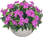Artificial Impatiens Bouquet Flowers for Outdoors Silk Faux Flowers for Outdoor Impatiens Plants Decor Indoor Planters Kitchen Planters and Balcony Decorations 2PCS (Purple)