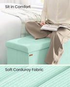 SONGMICS MAZIE Collection - Storage Ottoman Bench, Foldable Foot Rest, 15 x 43 x 15 Inches, End of Bed Bench, Storage Chest, Load 660 lb, Living Room, Bedroom, Entryway, Moonlight Green ULSF604C01