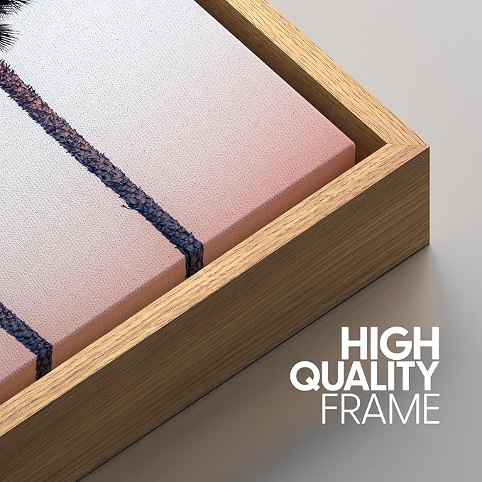 SIGNWIN 3 Piece Framed Canvas Wall Art Palm Tree in The Pink Beach Canvas Prints Home Artwork Decoration for Living Room,Bedroom - 24"x36"x3 Natural