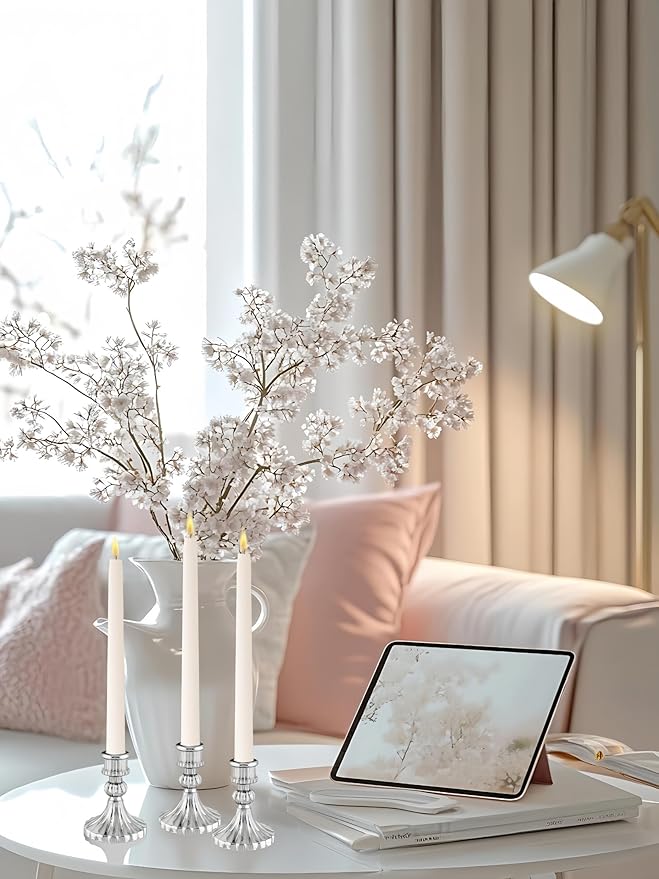 Glass Candlestick Holder,Striped Taper Candle Holders,Set of 6 Candle Stand for Table Centerpieces, Home Decor,Weddings,Festival and Parties (Silver Stripe)