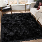Goolela Black Area Washable Shag Faux Fur Fluffy Plush Rug for Living Room Fuzzy Sheepskin for Bedroom, Rectangle 8x10