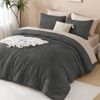 Andency Dark Grey Comforter Set Queen, Gray Lightweight Fluffy Bedding Comforter Sets for Queen Bed, 3 Pieces Tufted Farmhouse Shabby Chic Bed Set for All Seasons (1 Comforter 90x90In, 2 Pillowcases)