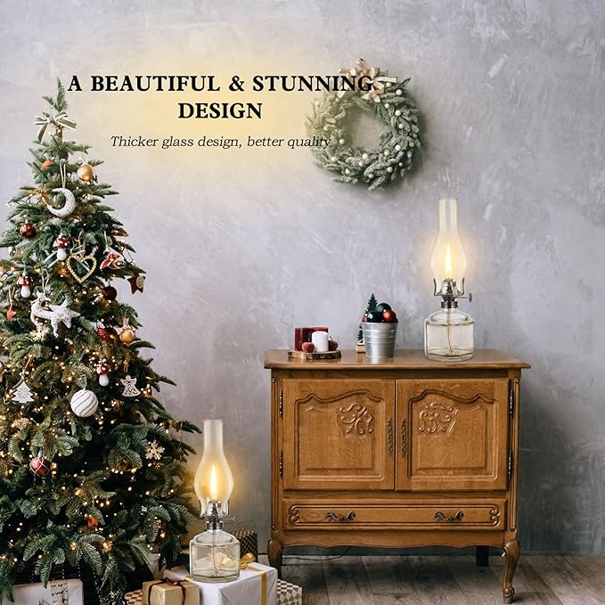 4 Pack Rustic Oil Lamp Large Vintage Glass Kerosene Lamp Chamber Oil Lamps for Indoor Use Home Decor Classic Old Hurricane Oil Lamp for Emergency Lighting 12.5''