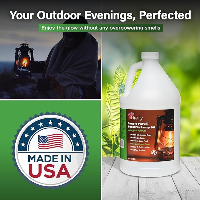 Firefly Kosher Eucalyptus Paraffin Lamp Oil - Smokeless, Virtually Odorless, Long-Lasting - 1 Gallon