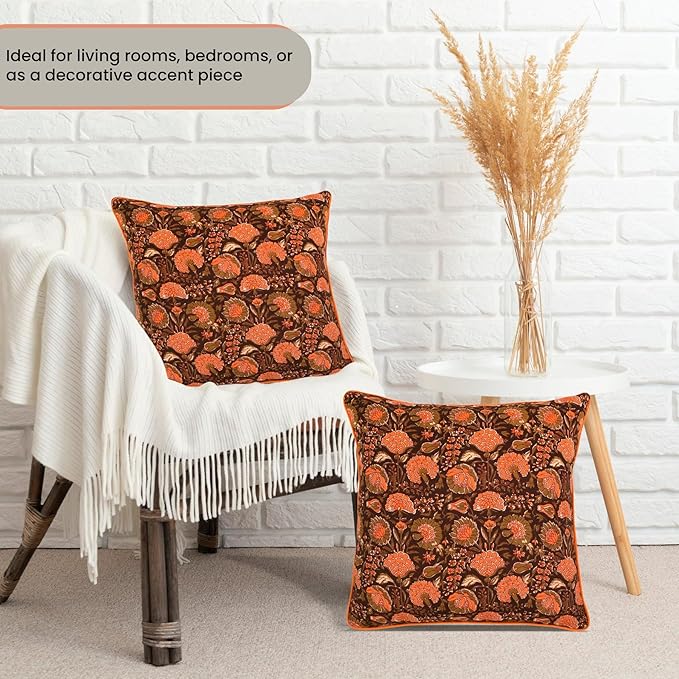 Ridhi Burgundy Preppy Grandmillennial Pillow Covers Set of 2-16" x 16" Cotton Throw Pillow Covers for Couch, Sofa, Bed - Floral Cushion Covers for Thanksgiving, Home Decor