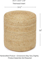 REDEARTH · Cylindrical Pouf Ottoman - Braided Pouffe Accent Sitting Round Footrest for Living Room, Bedroom, Nursery, kidsroom, Patio, Gym; 100% Jute Set of 2 (14.5"X14.5"X16"; Natural)