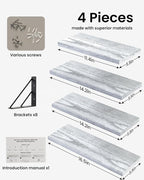 BAYKA Wall Shelves for Bedroom Decor, Floating Wall Shelves for Living Room Kitchen Storage, Wall Mounted Rustic Wood Floating Shelves for Kids Books, Corner Shelf for Bathroom(Gray White，Set of 4)