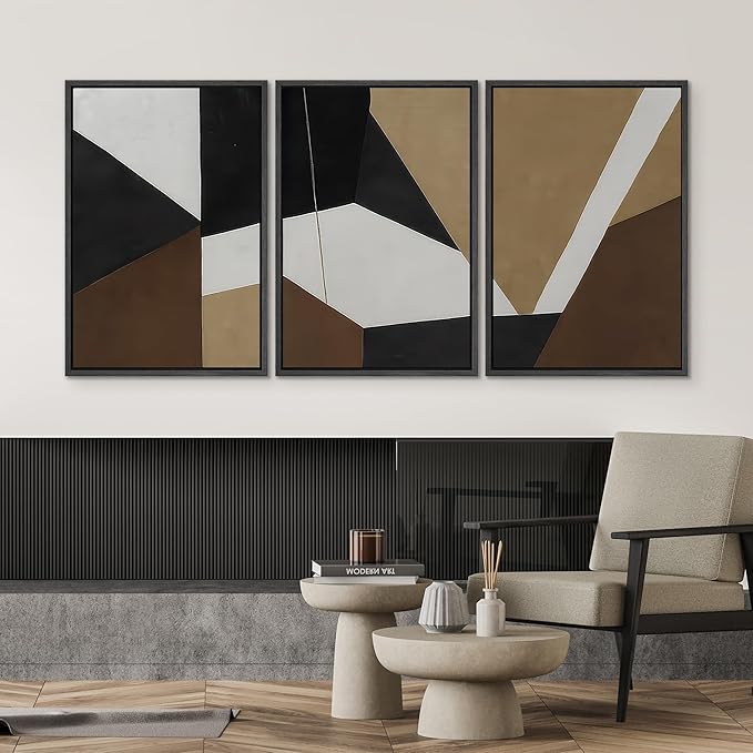 SIGNWIN Framed Canvas Print Wall Art Bold Geometric Shapes Modern Black, White, and Brown Abstract Photography Modern Art Minimalist Black and White for Living Room, Bedroom, Office - 24"x36"x3 Black